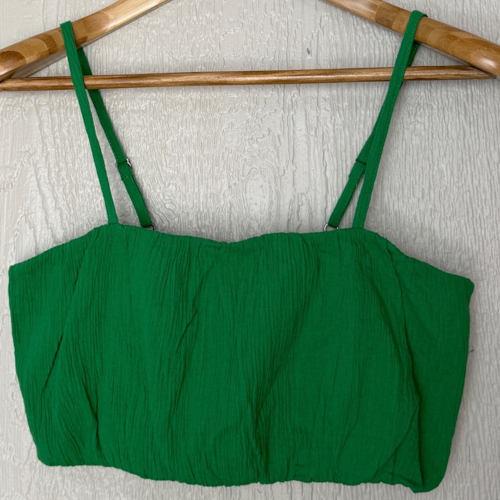 Wild Fable Green Textured Gauze Crop Top Adjustable Straps Womens Size Medium